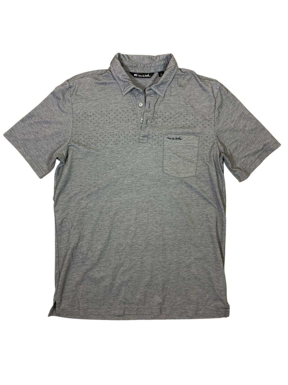 TravisMathew Gray Performance Polo Shirt Stretch Pocket Golf Casual Men L